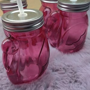 SOLD - Pink Flamingo mason jar drinkware - set of 4